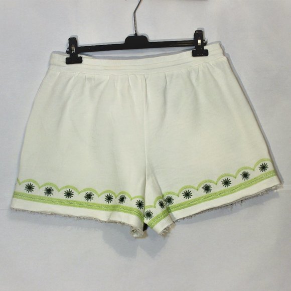 Anthropologie White Green Embroidered Drawstring Boho Shorts Cotton Large - Picture 3 of 7